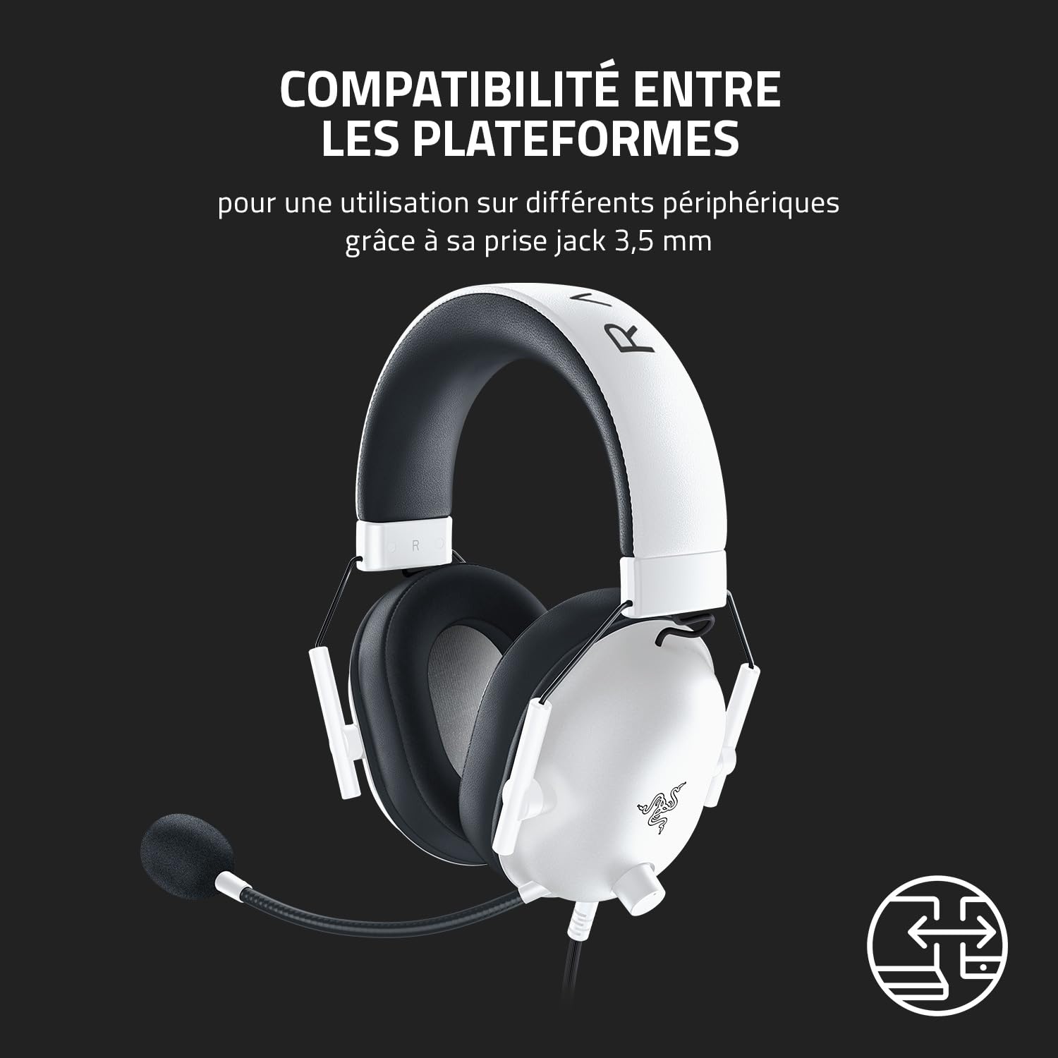 Razer BlackShark V2 X - Casque Gaming Esports Multiplateforme (Haut-parleurs Triforce de 50mm, Annulation Passive du Bruit Avancée, Son 7.1 Surround, Microphone Cardioïde) Blanc