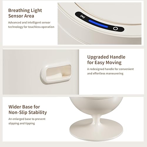 Miniatura 4 de MRBIN Bote de basura de metal con sensor de movimiento para baño con tapa, cesta de basura automática en forma de copa de vino de 5.3 galones, sin