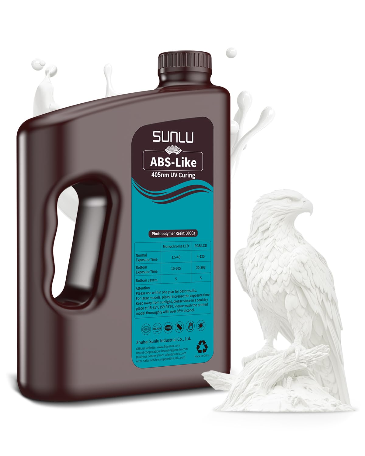 SUNLU ABS-Like żywica do drukarki 3D 3KG, 405 nm standardowa fotopolimerowa szybka żywica utwardzana promieniowaniem UV do druku 3D LCD/DLP/SLA, nietłukąca się i wysoka precyzja, biała, 3000 g