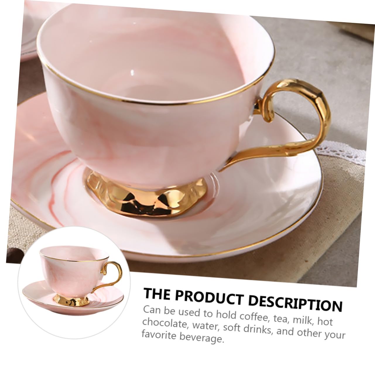 Tasse En Céramique 250 Ml Avec Soucoupe, Motif Marbre, Couleur Rouge Et Doré, Ensemble Tasse à Lait Et Jus, Pour Café Et Boissons Chaudes, Usage Quotidien