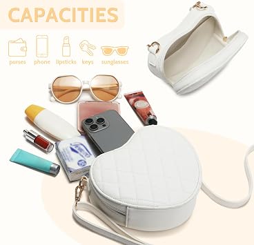 Kids White Heart-Shaped Purse Girls Crossbody Bag for Children
