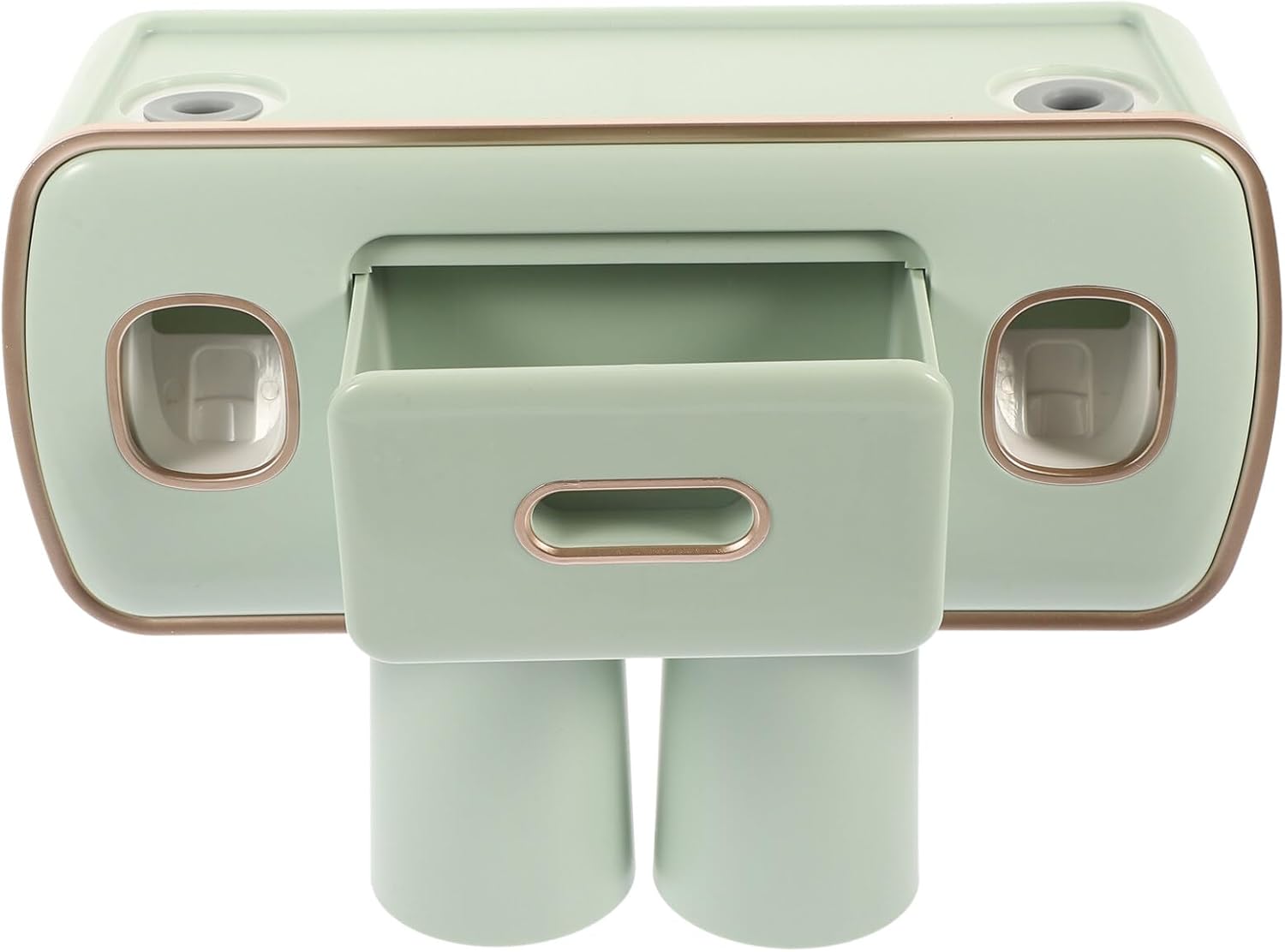 LIFKOME Wall Mounted Toothpaste Dispenser Toothbrush Holder Squeeze Function Space-Saving Bathroom Storage Rack Design for Family Use