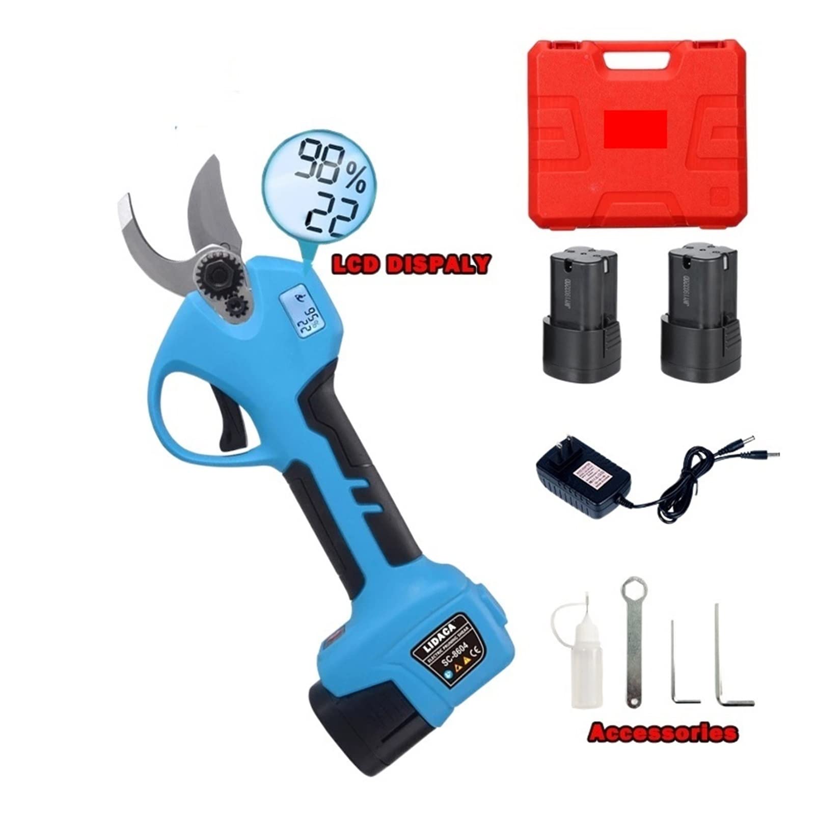 Sekatory Elektryczne, 16.8 V Cordless sekator litowo-jonowy sekator wydajne nożyczki Bonsai elektryczne gałęzie drzewa narzędzia ogrodnicze elektryczne SC-8604 Łatwe Cięcie Gałęzi(Two batteries)