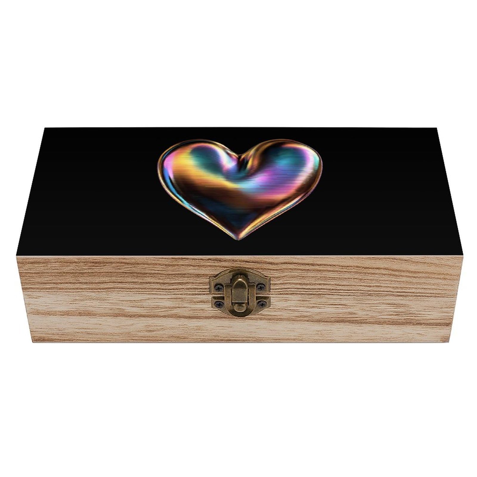 HLBSDM Rainbow Funny Heart Wooden Storage Box Craft Memory Keepsake Treasure Chest Box Jewelry Organizer