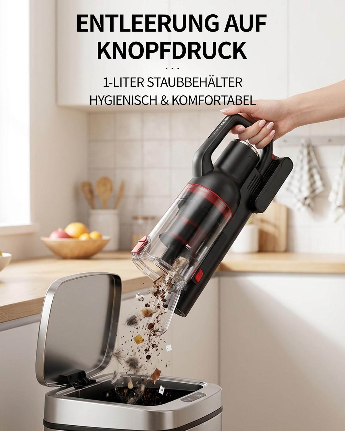 Akku Staubsauger Kabellos 40KPa/450W/50Min, Akkustaubsauger | Tierhaare/Teppiche/Hartböden/Auto| Anti-Tangle-Bürste| Selbststehend| Wandladestation| 8-Schicht-Filtration|Ultraleise
