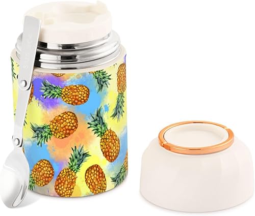 MCHIVER Fruta piña tarro de comida con cuchara de acero inoxidable aislado al vacío contenedor de alimentos 17 oz termo para comida caliente
