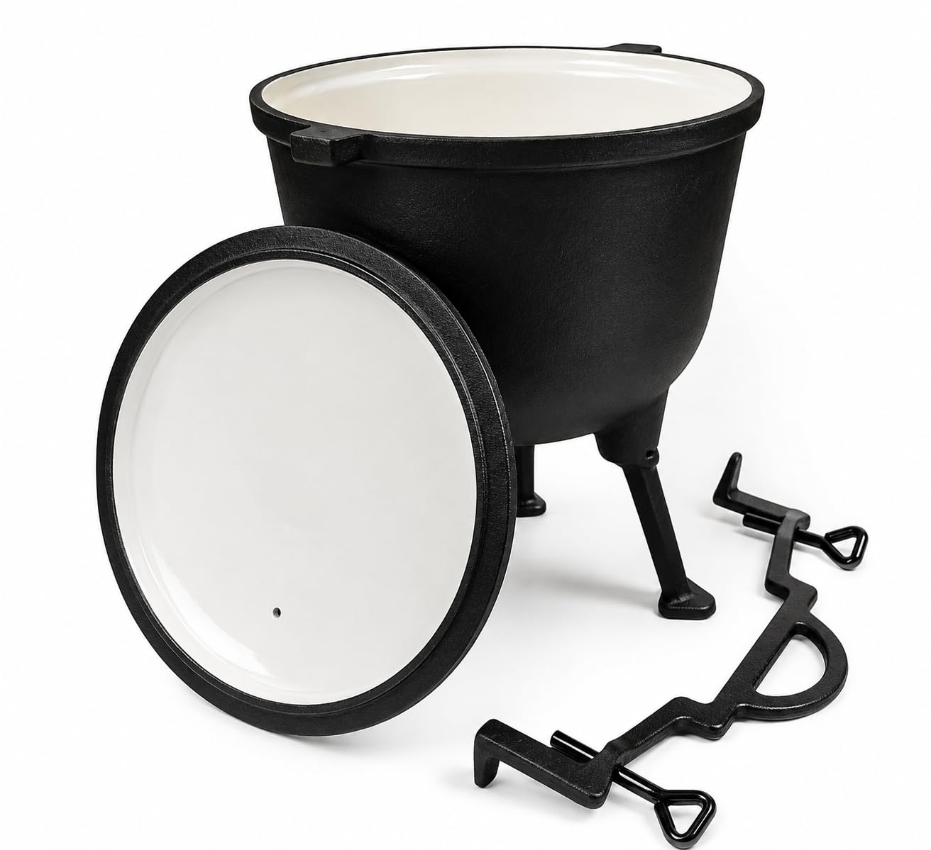 Hervidor de hierro fundido esmaltado 8L 10L con tapa y patas – Cacerola holandesa para cazador, olla para fogatas, barbacoa, camping, olla de hierro húngaro (8 litros)