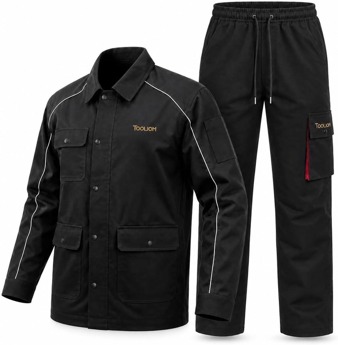 TOOLIOM Lightweight FR Welding Jacket and Pants Set, 11 oz Cotton, Breathable Black Workwear, Size Large