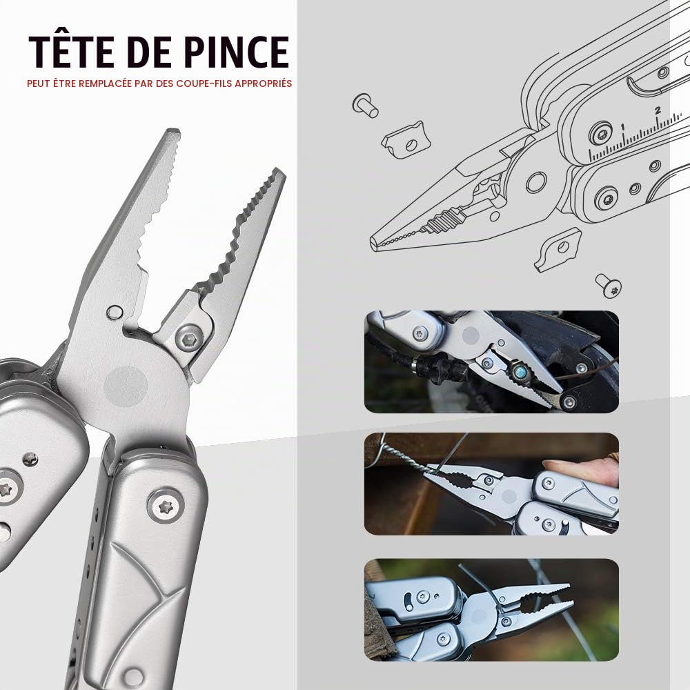 ROXON Phantom S802 Pince multi-outils avec ciseaux de taille complète | Inclut un jeu d'embouts supplémentaire et une lame remplaçable ; équipé d'un coupe-fil ; idéal pour le camping