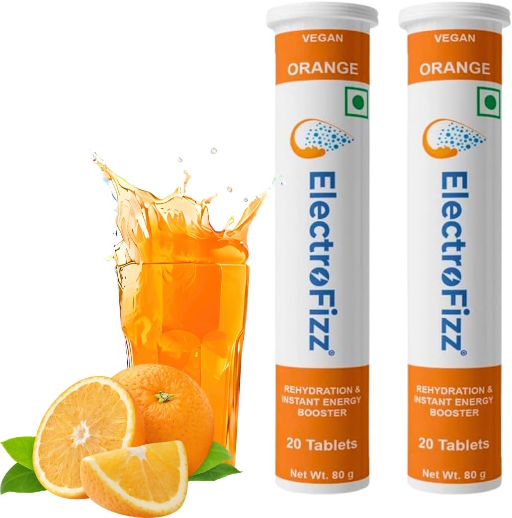 Electrolyte Energy Drink For Workout,Sports Drink For Men&Women,Energy Supplement,Instant Hydration-40 Effervescent Tablets (Pack Of 2 Tubes) (Orange),Gluten Free, 2 count, 20 capsules