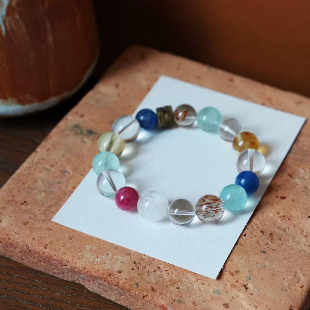 Pulsera de piedras preciosas curativas naturales Pulseras de cristal azul citrino Pulsera elástica hecha mano para yoga Alivio del estrés Joyería de cristal para hombres y mujeres,Multi colored