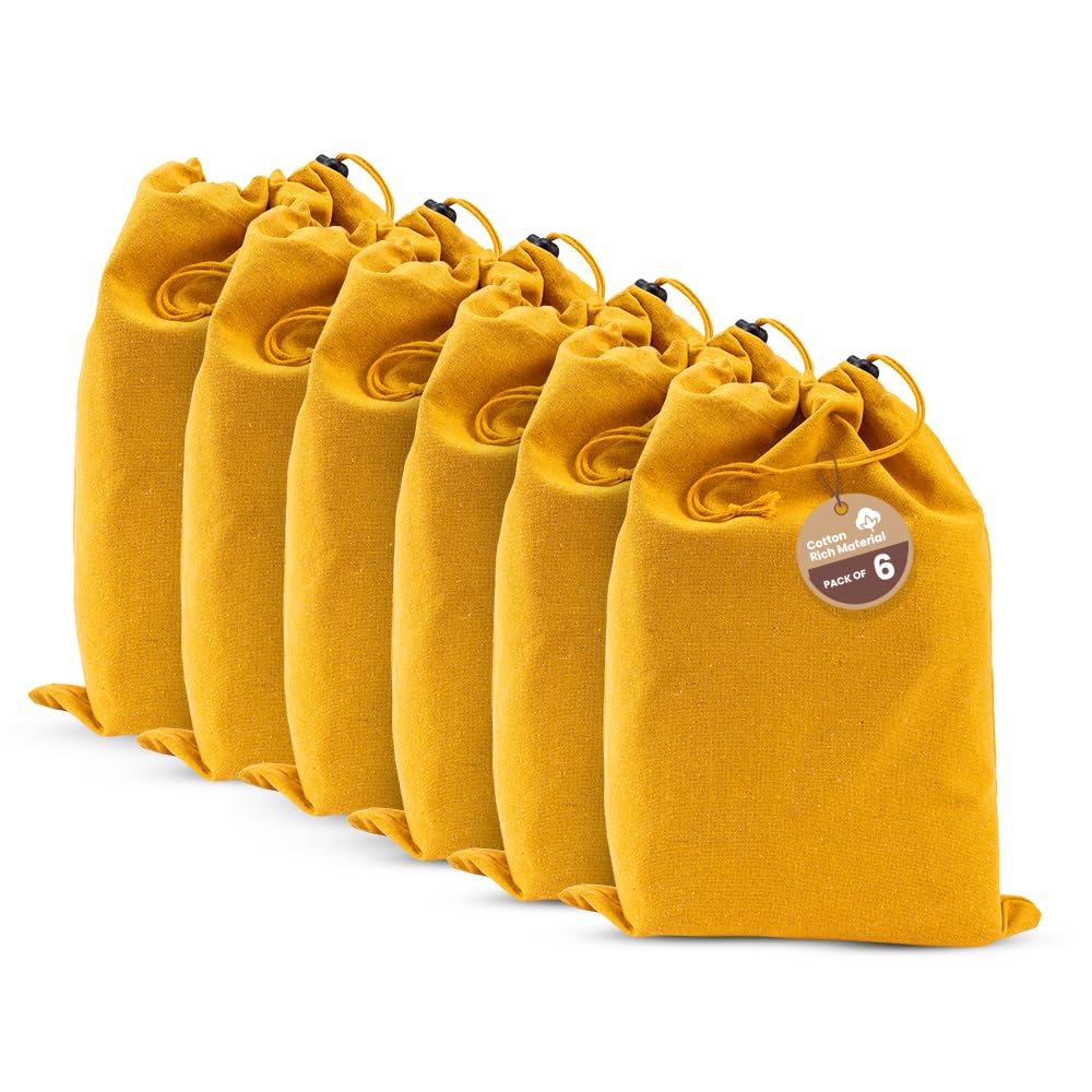 LFH Cotton Rich Shoe Storage Bags with Drawstring, Dustproof Breathable Reusable Organizer, Perfect For Travel, Dorm, Hotel, College, Gym, Easy to Carry, Machine Washable 12"x17" (Pack of 6) - Golden