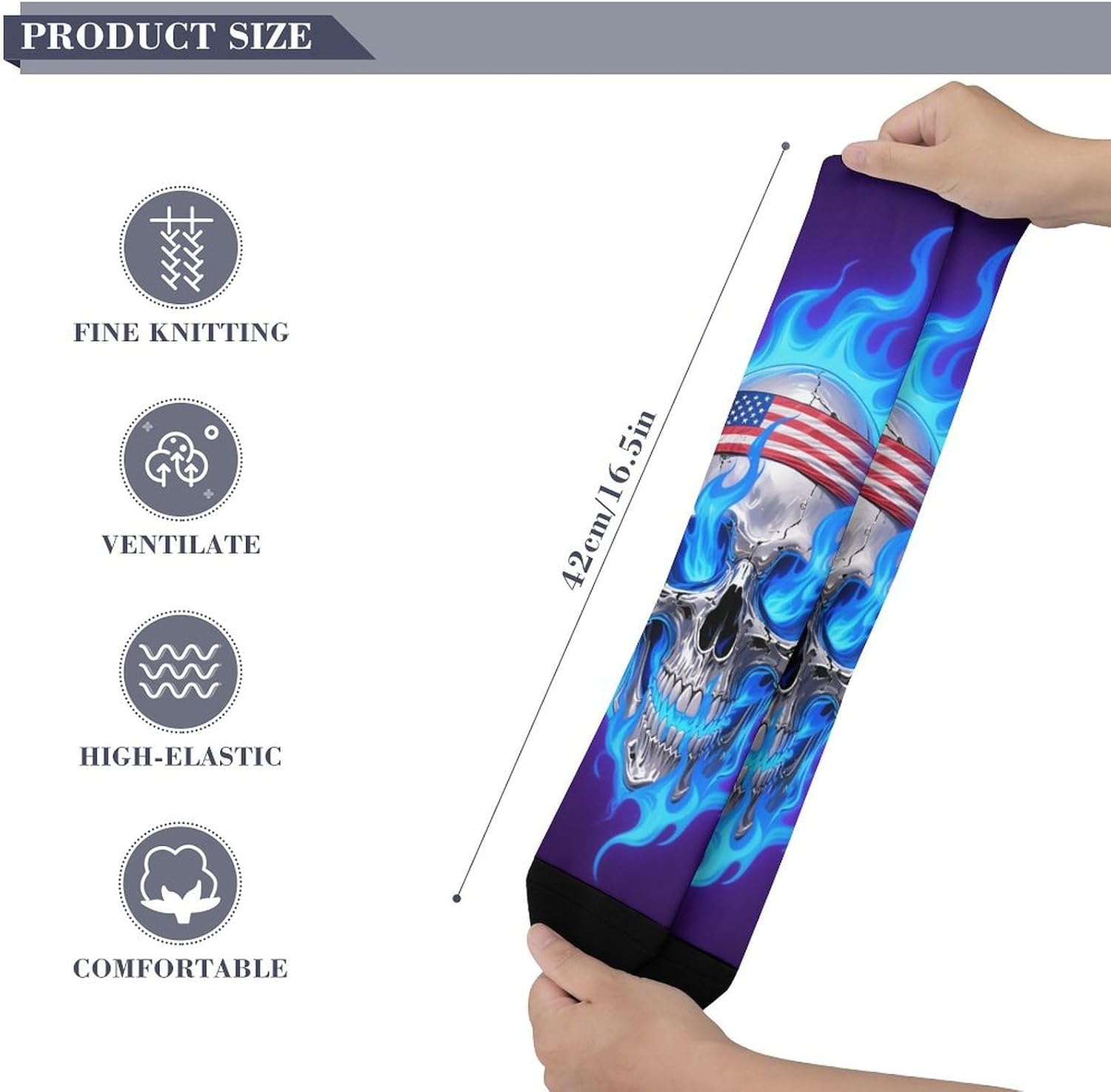 Fire USA Flag Skull Knee High Soccer Socks Moisture Wicking