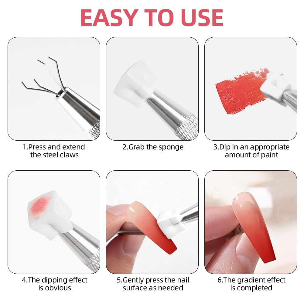 LOPHE Esponja para Uñas, 100 Pcs Esponjas Pincel Uñas, Juego de Herramientas de Sponge con Pinza para Decoración de Uñas, Cabezal de Esponja Reemplazable, Arte de Uñas con Degradado DIY (Blanco)
