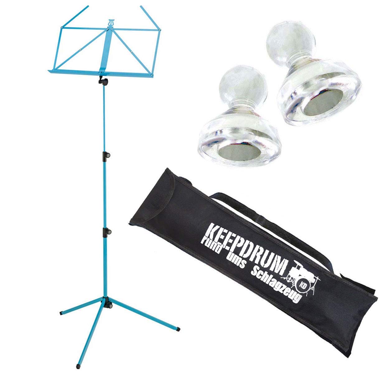 K&M 100/1 Notenständer Notenpult Meerblau + keepdrum Tasche + MG10 Magnete 10Stk