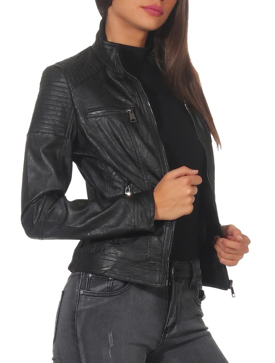 Malito Damen Jacke - figurbetonte Kunstleder Jacke mit Zipper - lässige Bikerjacke - kurze Freizeitjacke mit Reißverschluß 5179