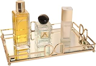 Gold Mirror Tray: Elegant Makeup/Vanity Tray, Luxury Rust-Proof Glass fo...