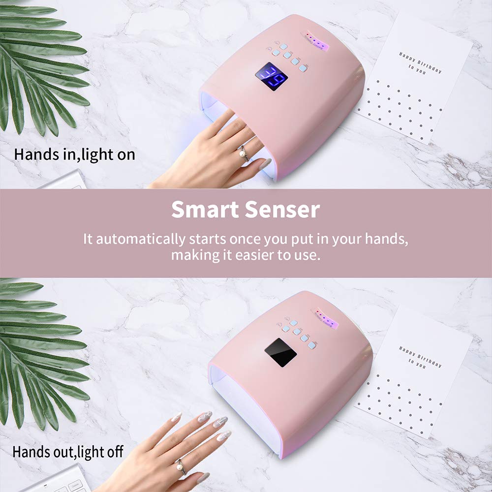 48 W lámpara de uñas recargable UV, luces de gel profesionales inalámbricas de uñas de uñas de manicura para el hogar y el salón (rosa)