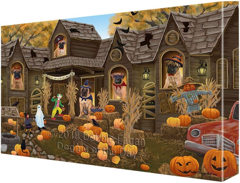 Haunted House Halloween Trick or Treat Bullmastiff Dogs Canvas Wall Art - Premium Quality Ready to Hang Room Decor Wall Art Canvas - Unique Animal Printed Digital Painting for Decoration, 8"x10"
