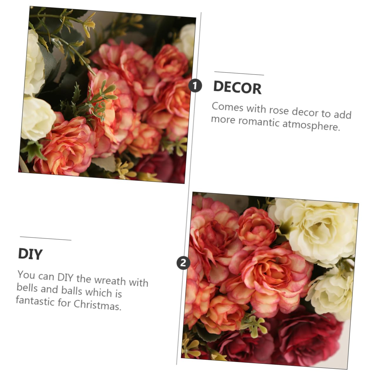 Künstlicher Rosenkranz, Dekorative Girlande für Tür und Wand | Rattan und Spun Silk, Selbstgemacht und Weihnachtsdeko, Blumenkranz mit Rosen Dekor