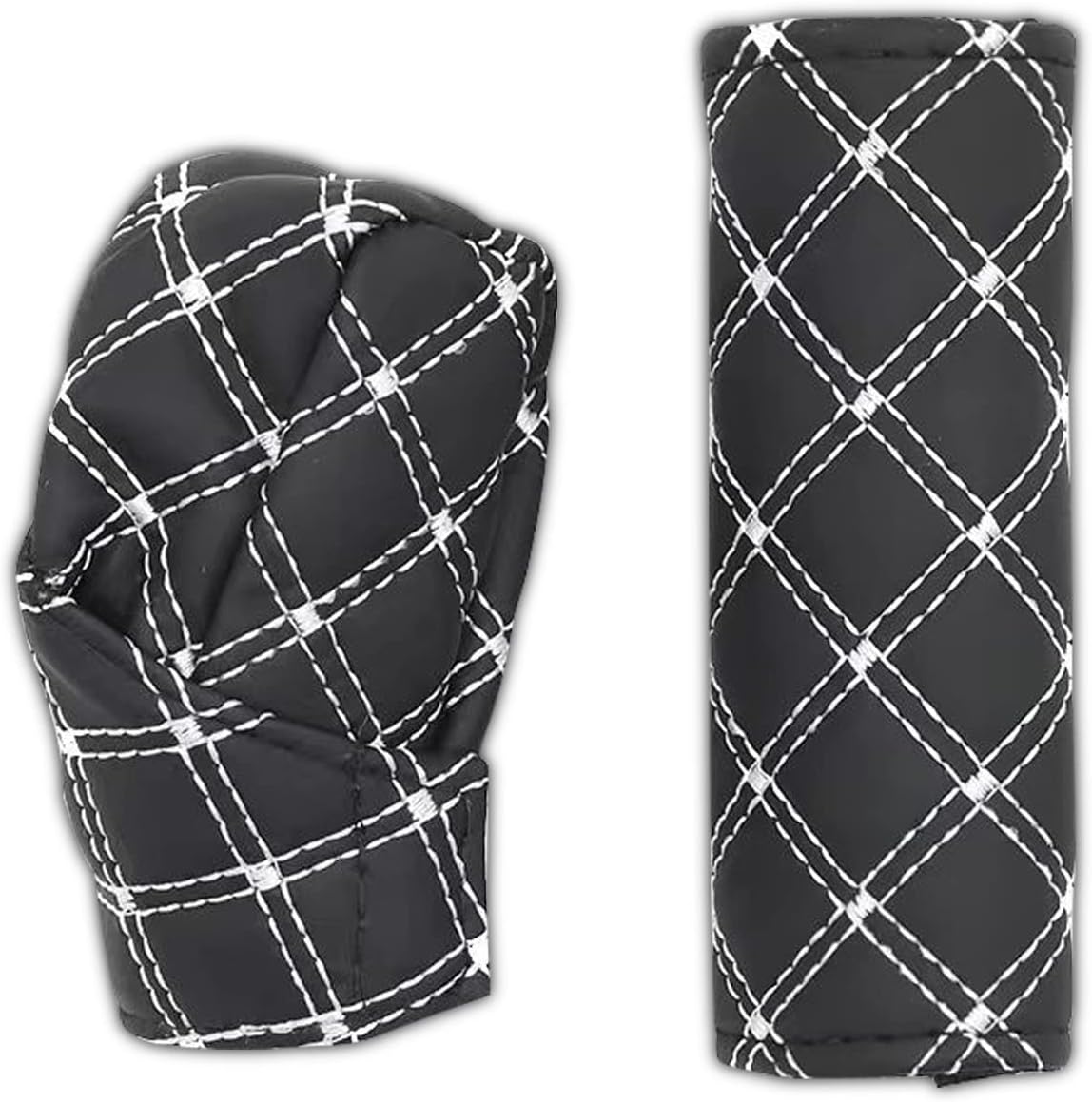 2 Pack Car Handbrake Cover Set, Automatic Manual Gear Shift Cover, Car Decorative Cover, Gear Shift Cover, Fit for Most of Car (Black & White)