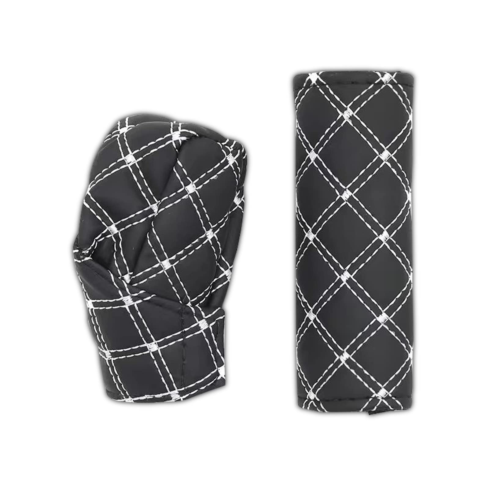 2 Pack Car Handbrake Cover Set, Automatic Manual Gear Shift Cover, Car Decorative Cover, Gear Shift Cover, Fit for Most of Car (Black & White)