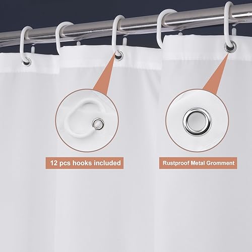 Miniatura 3 de ufriday Cortina de regadera de tela de poliéster blanco antimoho y a prueba de agua.