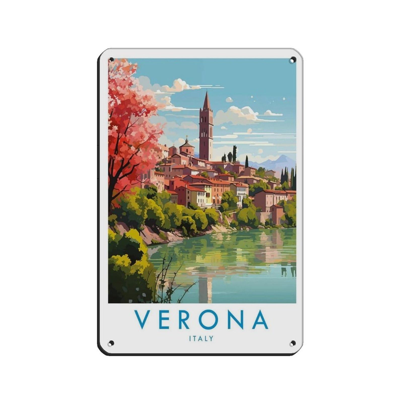 Verona Travel Poster, Italy Tin Sign Vintage Metal Pub Club Cafe Bar Home Wall Art Decoration Poster Retro 8x12inch(20x30cm)