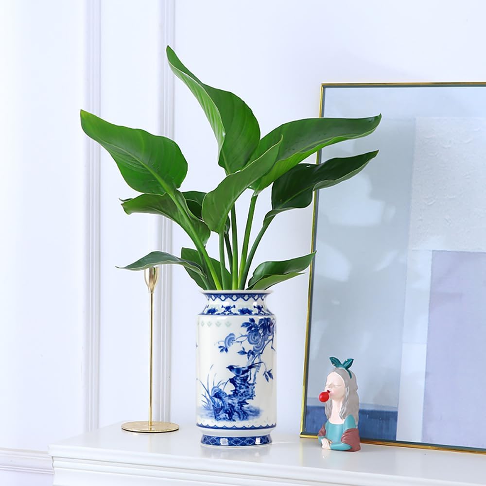 Qinlang 8.3 in Small Ceramic Vases for Flowers, Blue and White Flower Vase for Centerpieces