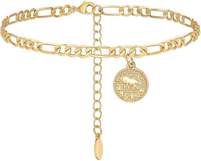 Anklets for Women Dainty Zodiac Constellation Anklet Zodiac Sign Disc Ankle Bracelet 14k Gold-Plated Anklets for Women