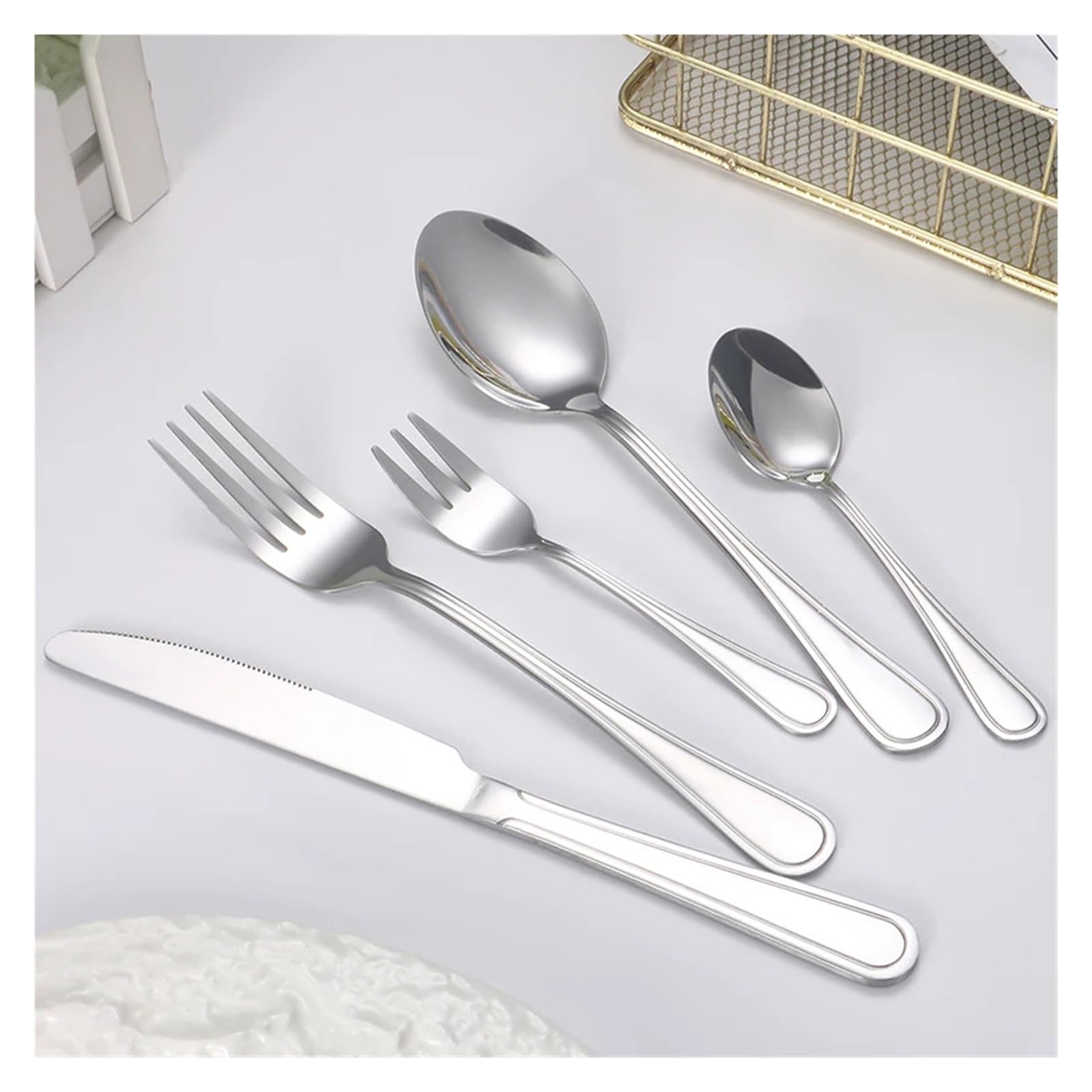 Juego de cubiertos acero inoxidable, tenedor y cuchara for postre, 6/30 Uds., adecuados for restaurantes hoteles(6pcs)