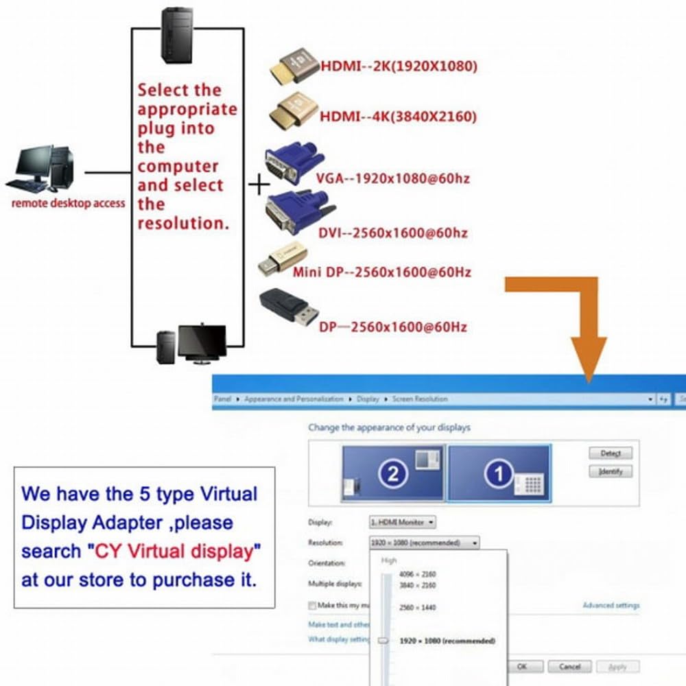 CY Adattatore Adattatore display virtuale VGA RGB DDC EDID Dummy Plug Emulatore display fantasma senza testa HDTV 1080P@60Hz