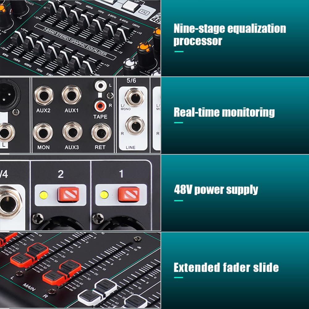 MD10 - Console mixer a 10 canali con 99 effetti DSP, riproduzione USB, connessione wireless, controllo EQ indipendente, ampio display LED - Mixer audio professionale per spettacoli dal vivo