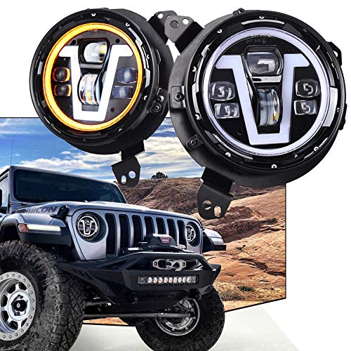 PXPART 9inch Jeep JL Headlights V Type Halo Ring + JL Headlight Adapter