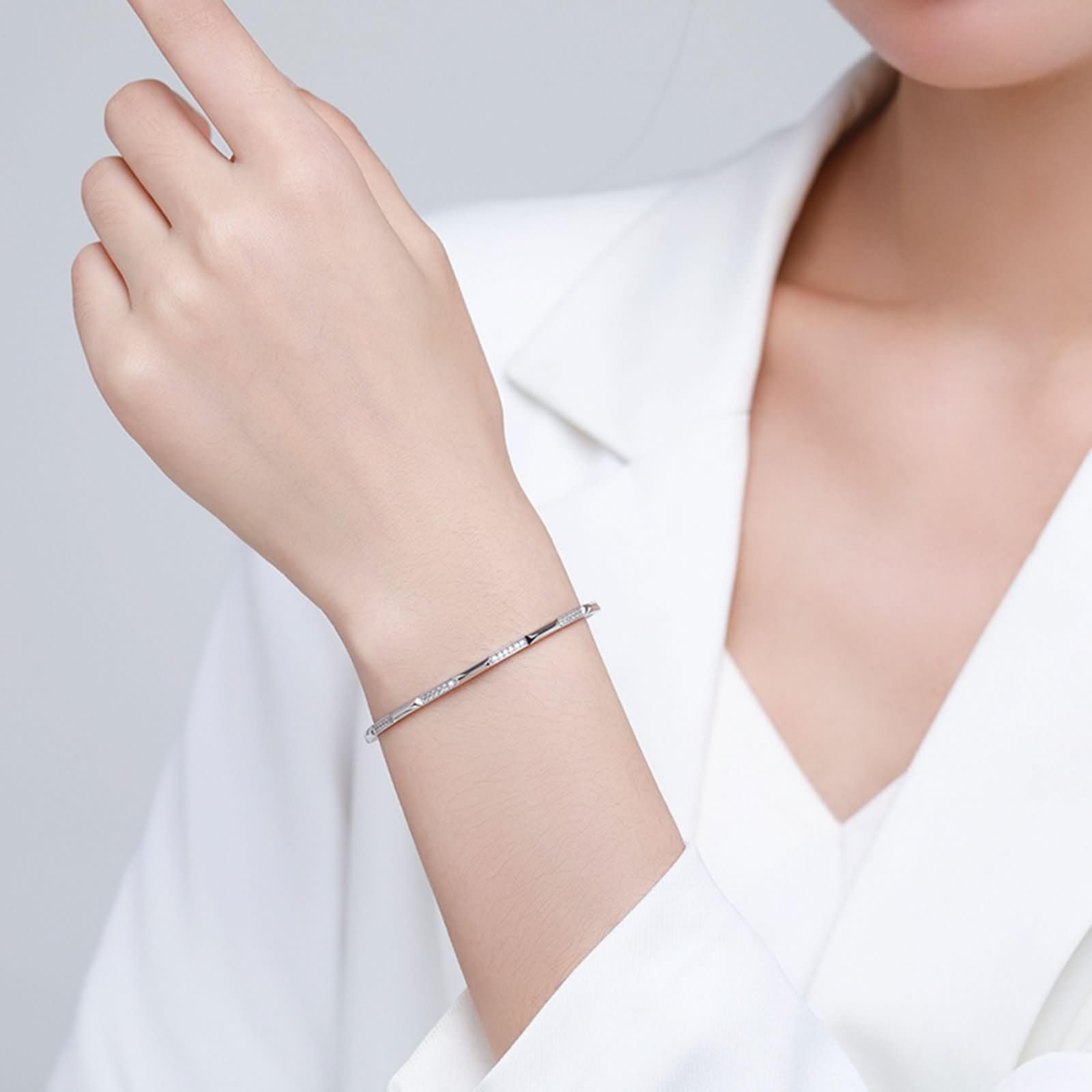 Damen Gliederarmband Verstellbar Weißgold 9 Karat / 14 Karat / 18 Karat, Rund mit Diamant, 16 CM + 5 CM Verlängerung, Armband Damen Silber