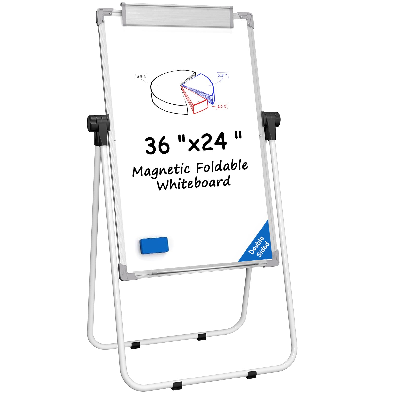 MaxGear Easel Whiteboard with Stand, 36" x 24" Double-Sided Dry Erase Board Flip Chart, Height Adjustable,Foldable, Portable for Home Office Classroom