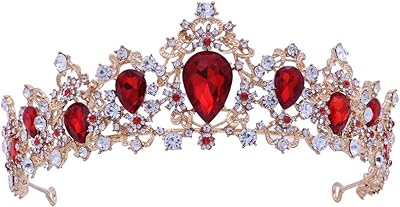 Beaupretty Renaissance Jewelry Rhinestone Crystal Tiara Crown Queen Crown Bridal Crowns Tiaras Pageant Crowns for Birthday Wedding Pageant Party (Red) Gothic Crown