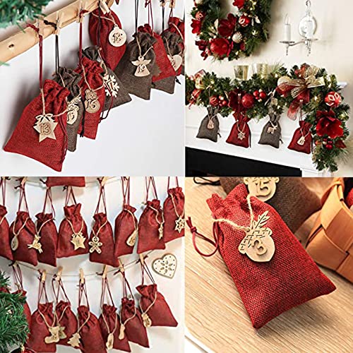 Tuzsocr Calendrier de l'Avent 24 jours avec cordon de serrage, sac cadeau en lin avec cordon de serrage pour calendrier de l'Avent de Noël, fête de mariage, décorations d'anniversaire – vue 8