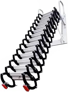 BKEKM Wall Mounted Folding Ladder Carbon Steel Attic Ladder Pull Down Indoor and Outdoor W/Armrests 300/880lb Telescopic Ladder