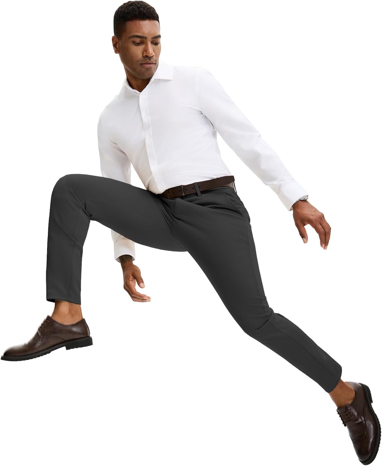 JEMLDL Men's Stretch Athletic Dress Pants Slim Fit Tapered Slacks Breathable Mesh Golf Suit Trousers with 5 Pockets - Image 2