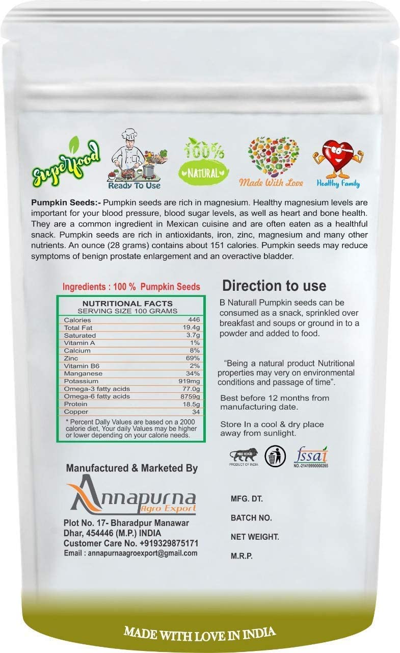 Surowe nasiona dyni Jumbo do odchudzania | Nasiona bogate w białko - 1 kg od B Naturall