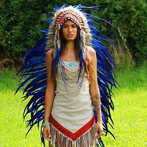 Novum Crafts Feather Headdress | Native American Indian Inspired | Choose Color (Dark Blue) #TOP3