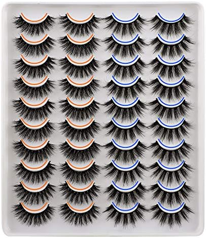 JIMIRE 20 Pairs False Eyelashes 2 Styles Mixed Fluffy Eyelashes Natural Volume Wispy Faux Mink Lashes Pack