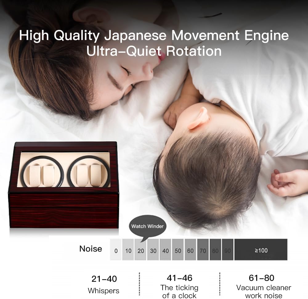 automatic watch winder with 4 quiet japanese motor+ 6 display storage spaces,luxury watch box for man/woman's watches (wood texture-ww116h)