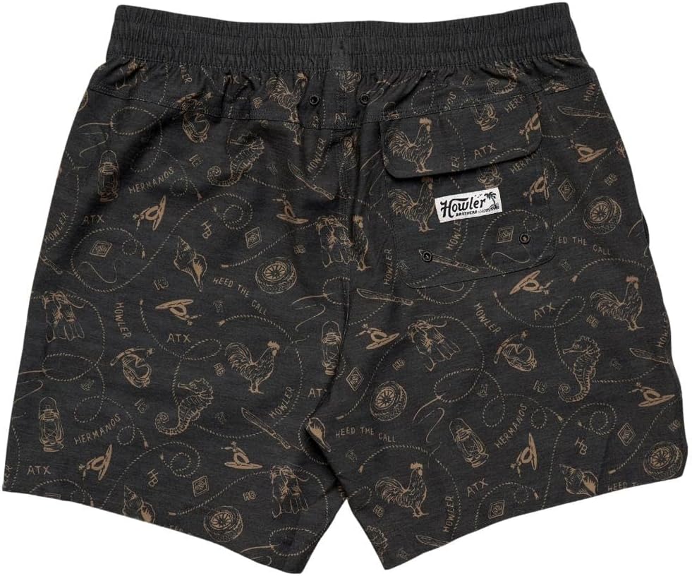 Howler Bros Men's Deep Set Boardshorts, Sea Rodeo/Antique Black, 17" Outseam