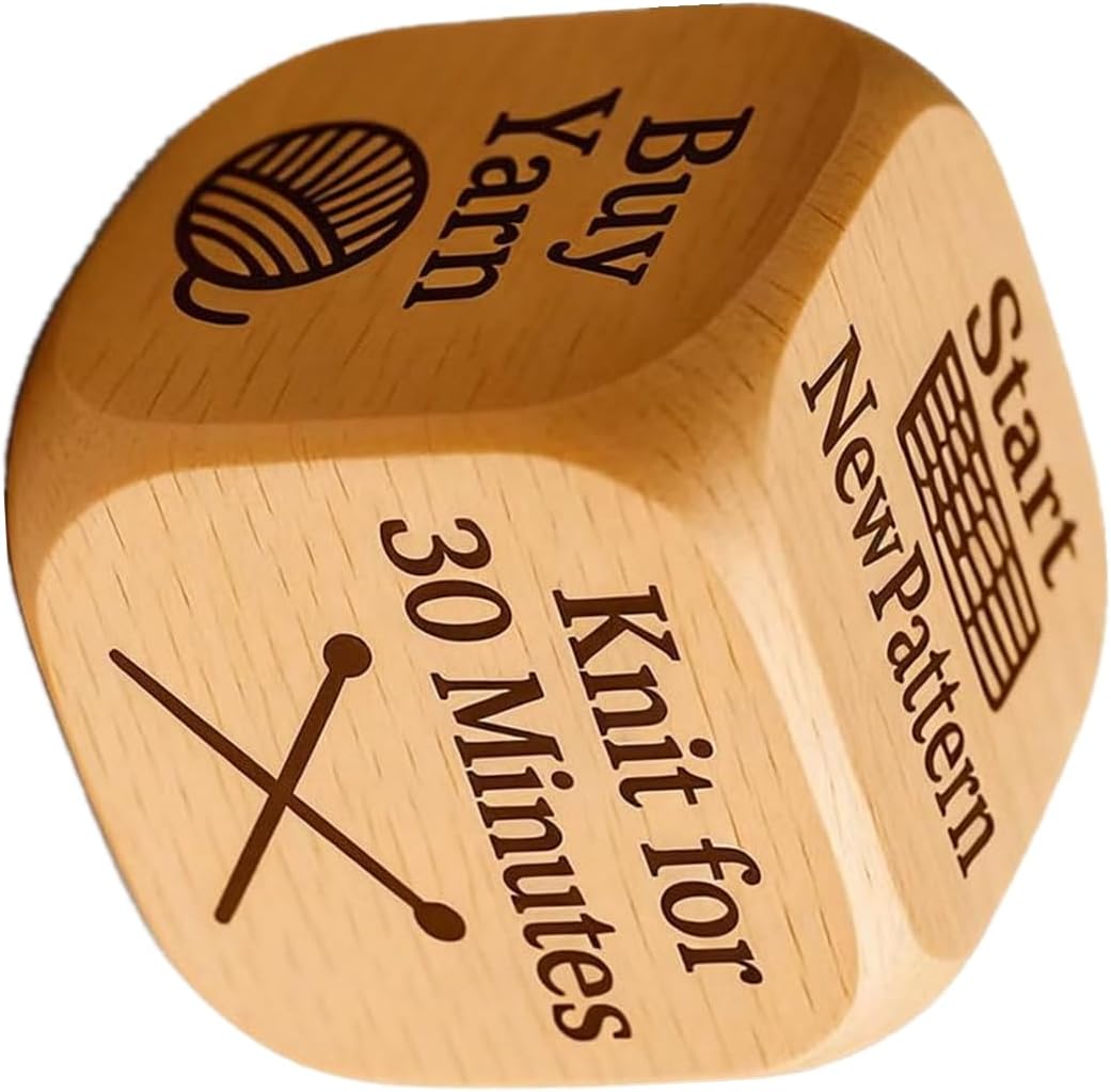 Handmade Wooden Knitting Dice, 2in, 6 Sided