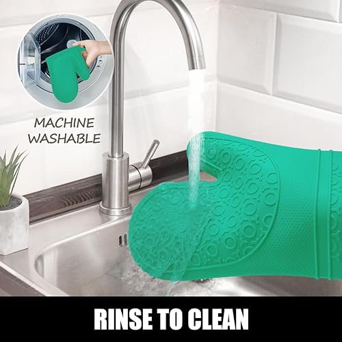 Miniatura 55 de Rorecay Juego de 6 manoplas de horno y soportes para ollas, guantes de silicona extra largos para cocina, resistentes al calor, 500 grados, Milkshake