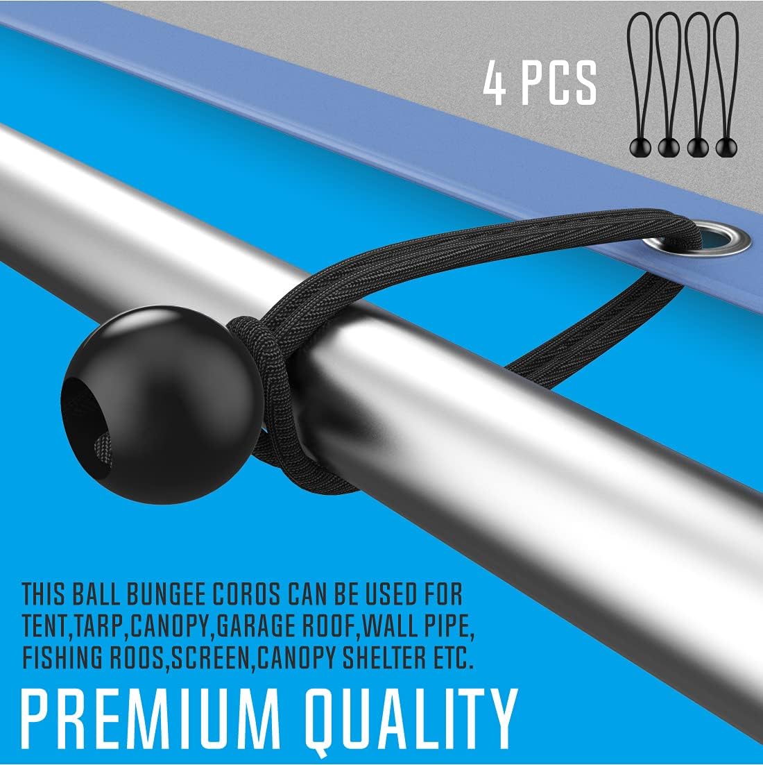 ZIOKOU 24 Piece Premium Bungee Cords with Metal Hooks, Tough and Durable Bungee Cords Assortment with Storage Jar – Includes 10", 18", 2", 32", 40" Bungee Cords and 7.5" Canopy/Tarp Ball Ties(24 pcs) - - 