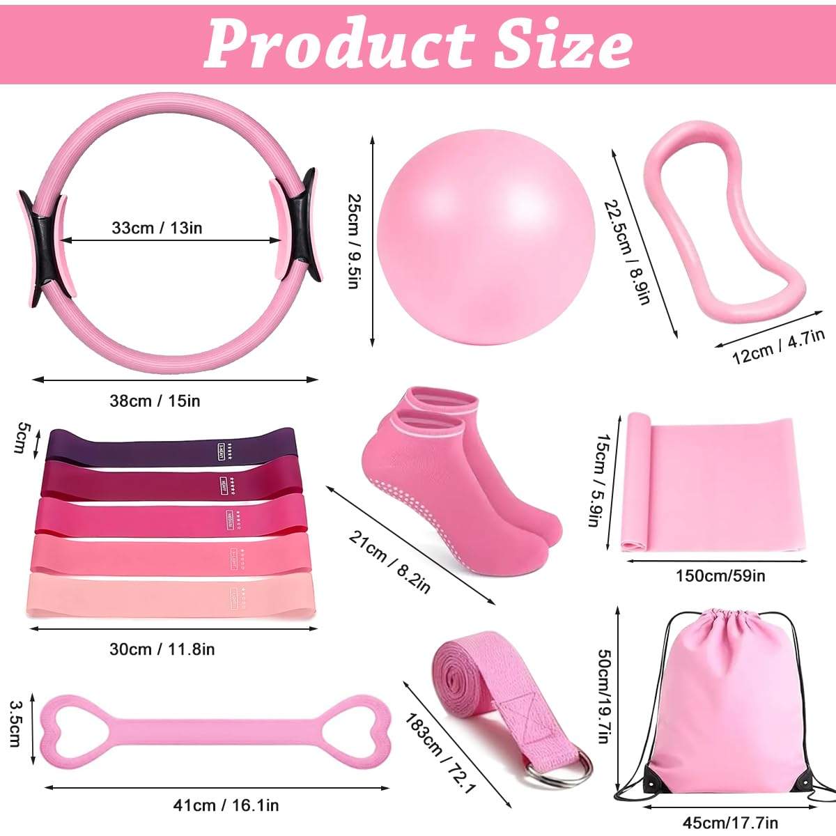 LGZIN 13 Pezzi Kit Pilates, Set di Anelli da Pilates con 32 cm Pilates Ring, Pilates Ball, Fasce di Resistenza e Molto Altro Ancora, Set Fitness per Allenamento Casa, Workout Studio, Fitness Viaggio