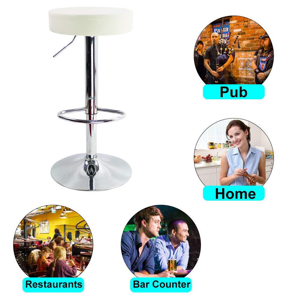 KKTONER Taburete de Bar Regulable en Altura Giratorio Taburete de Trabajo Taburete de Oficina Cuero PU Blanco